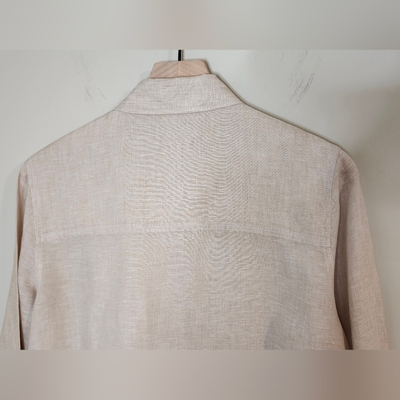 Tahari Women's 100% Linen Tunic Top Size M Khaki Roll Tab Minimalist Scandi Chic - Picture 4 of 9